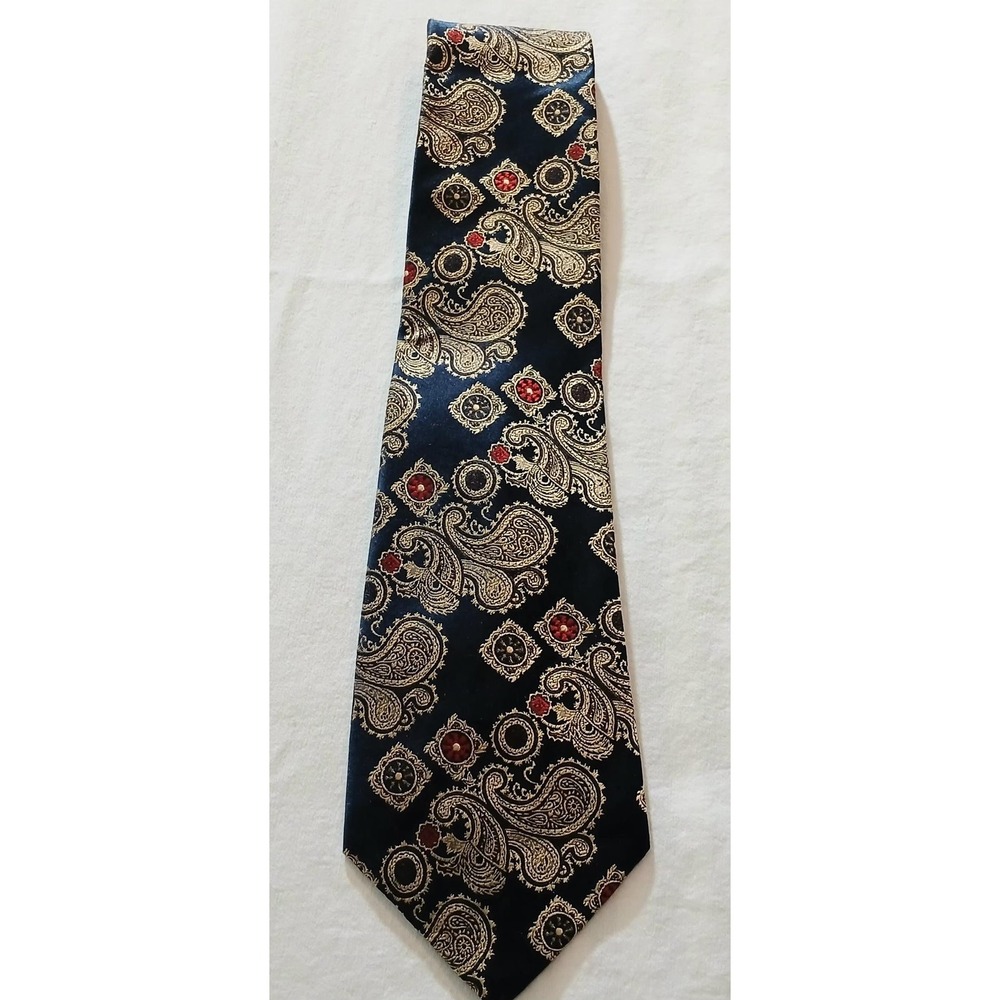 Shinsegae's Tie‎ Mens Navy Gold Paisley 100% Silk Necktie Formal Dress Wear